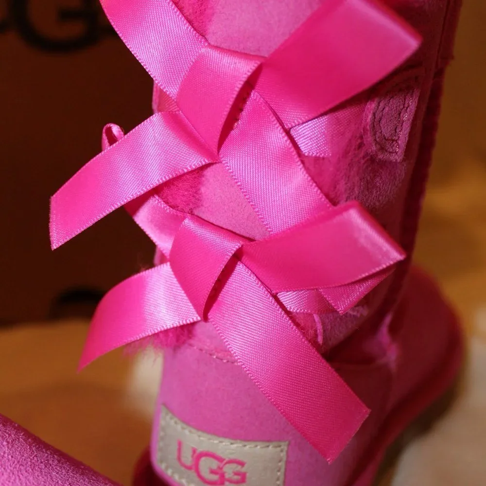 NIB UGG TODDLER BAILEY BOW‎ II WATER RESISTANT SUEDE SHEARLING BOOTS PINK